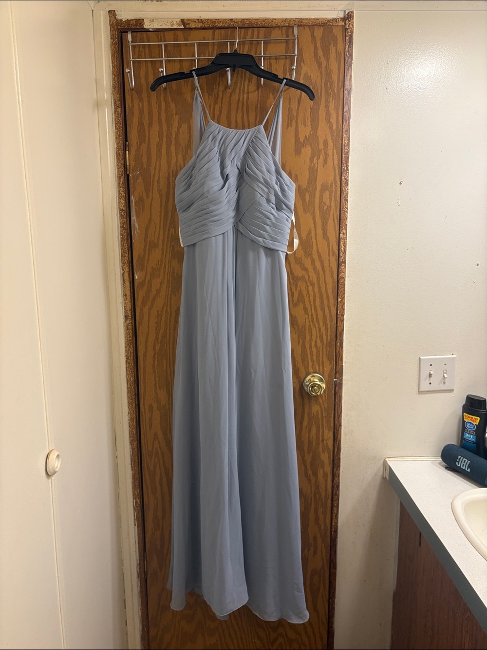 Azazie Light Gray Pleated Bodice Chiffon Maxi Dress